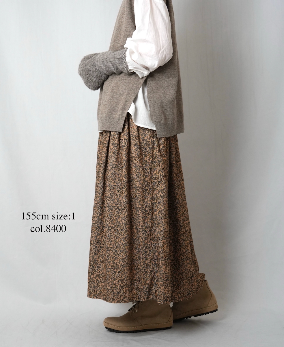 NSL25585(スカート) CORDUROY SMALL FLOWER PRINT GATHERED SKIRT