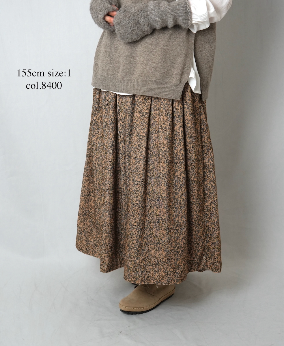 NSL25585(スカート) CORDUROY SMALL FLOWER PRINT GATHERED SKIRT