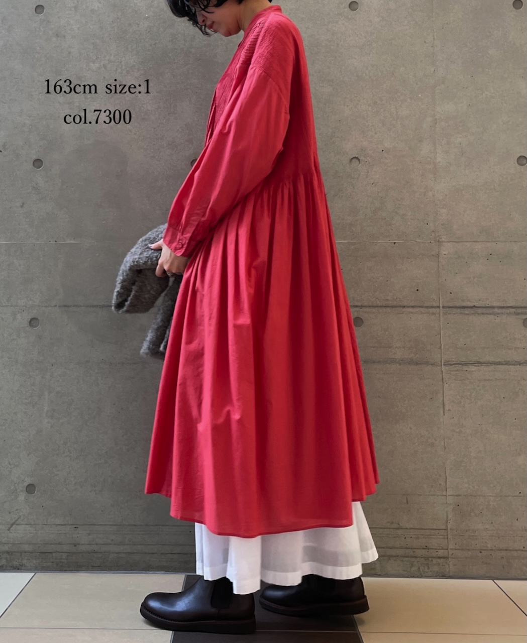 NMDS25523(ワンピース) 60s ORGANIC CAMBRIC PLAIN BANDED COLLAR DRESS WITH MINI PINTUCK