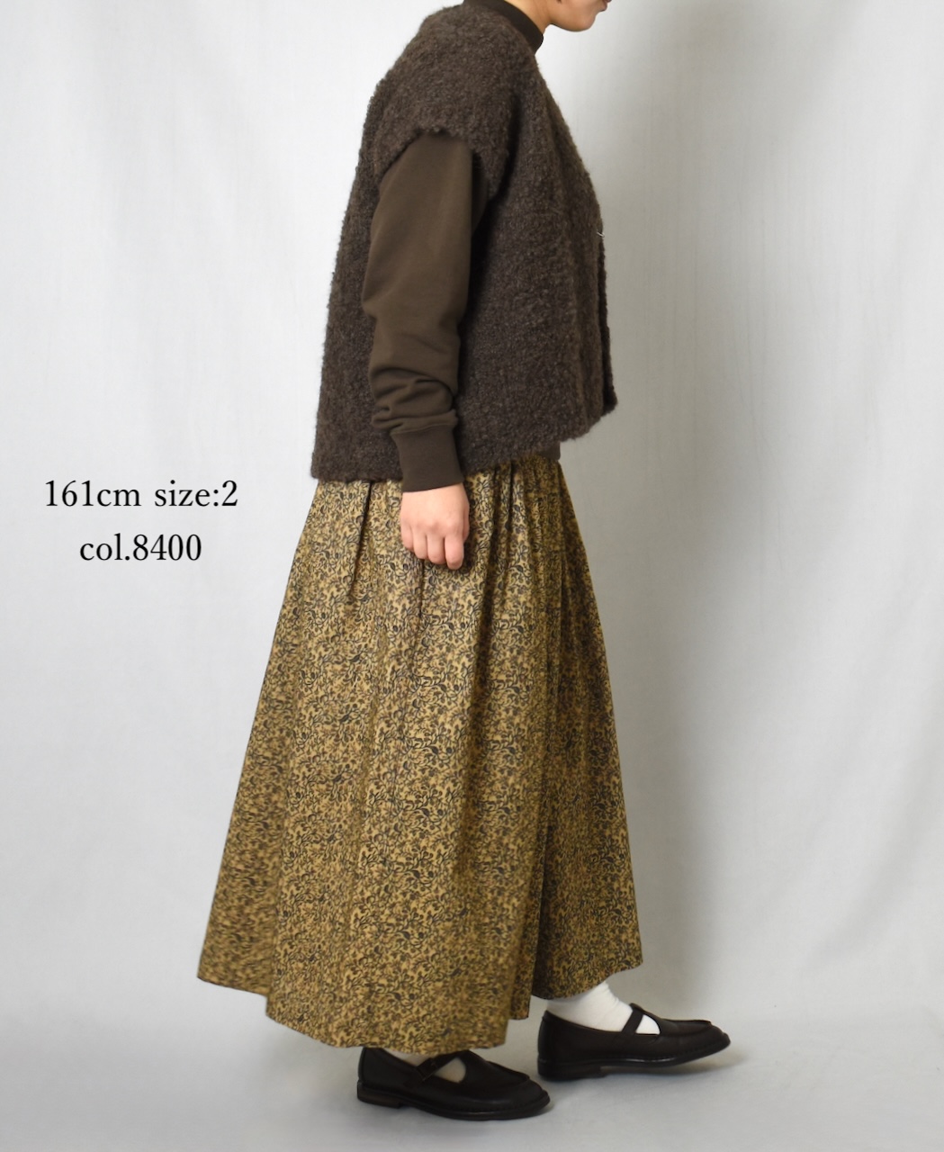 NSL25585(スカート) CORDUROY SMALL FLOWER PRINT GATHERED SKIRT