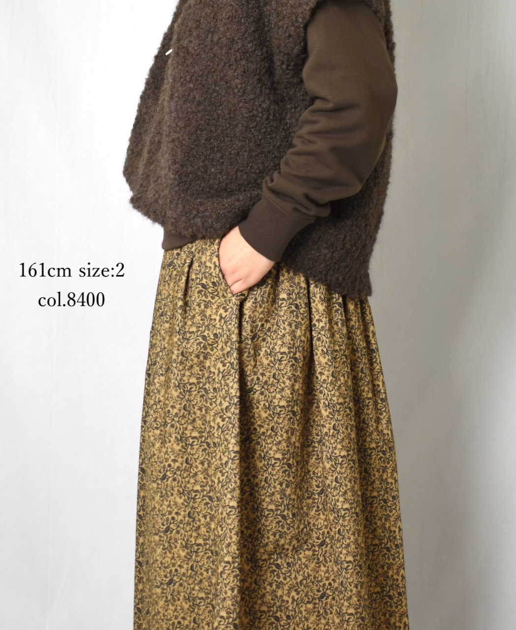 NSL25585(スカート) CORDUROY SMALL FLOWER PRINT GATHERED SKIRT