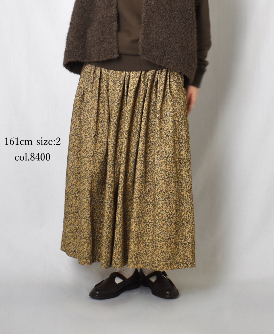 NSL25585(スカート) CORDUROY SMALL FLOWER PRINT GATHERED SKIRT