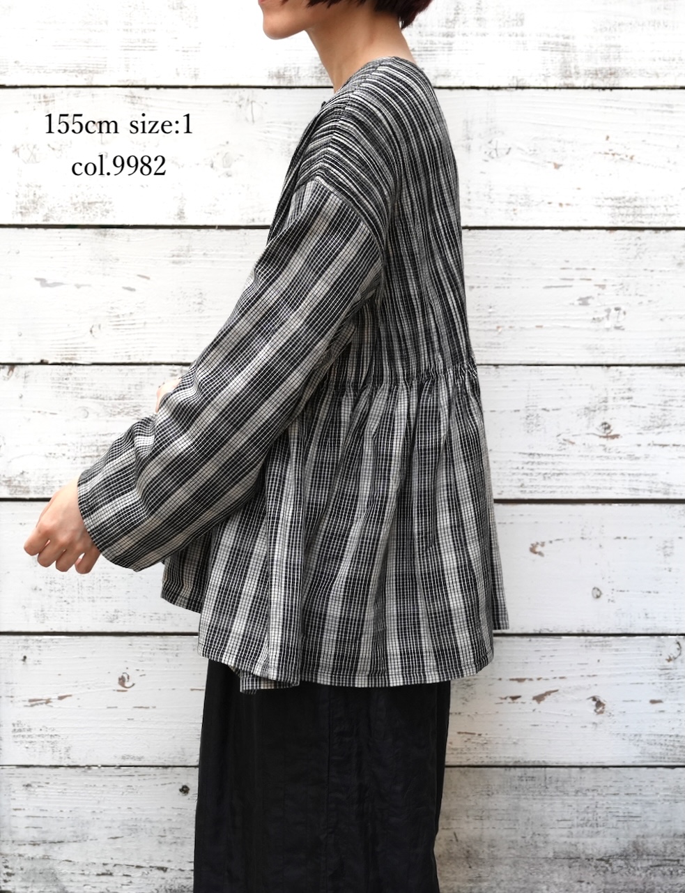 NMDS25592(シャツ) WOOL COTTON CHECK CREW-NECK BUTTON SHIRT WITH PINTUCK