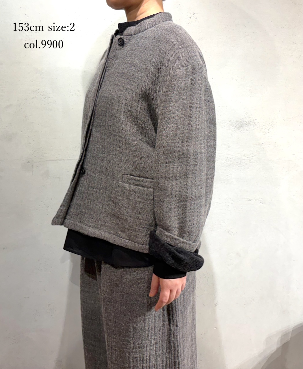 ●NMDS25611(ジャケット) WOOL COTTON HERRINGBONE STAND COLLAR FLY FRONT JACKET