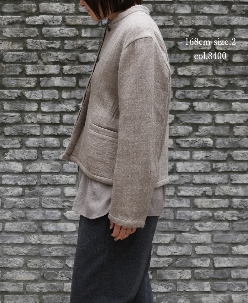 ●NMDS25611(ジャケット) WOOL COTTON HERRINGBONE STAND COLLAR FLY FRONT JACKET