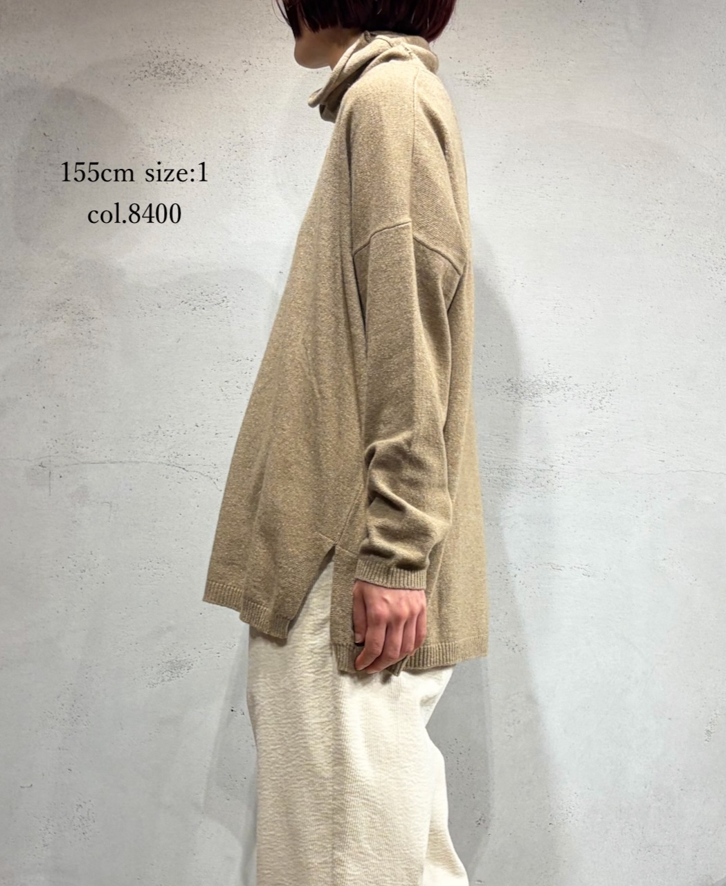 NMDSN2251D(ニット) 12GG PLAIN STITCH DROP SHOULDER POLO NECK WITH SLIT