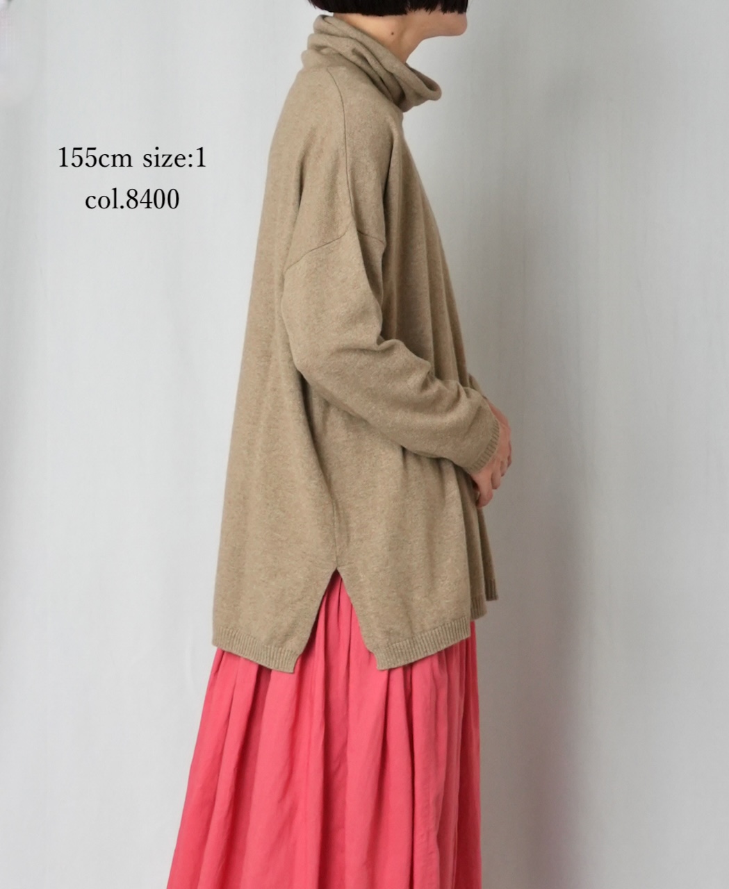 NMDSN2251D(ニット) 12GG PLAIN STITCH DROP SHOULDER POLO NECK WITH SLIT