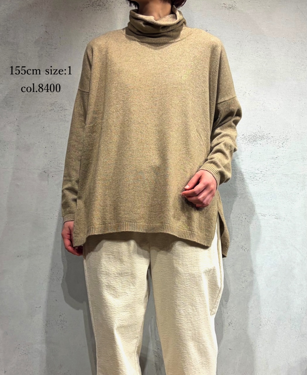 NMDSN2251D(ニット) 12GG PLAIN STITCH DROP SHOULDER POLO NECK WITH SLIT