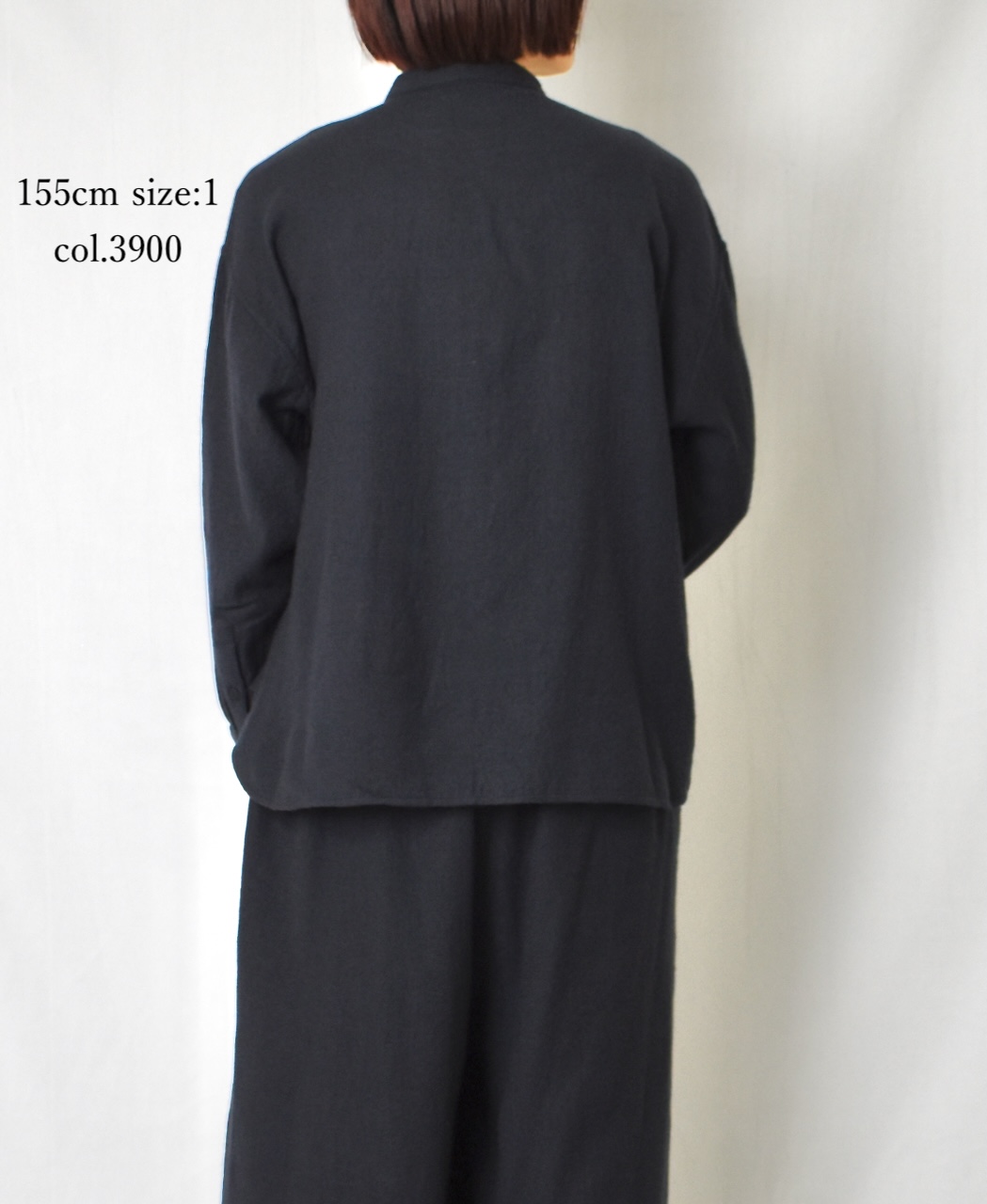 NMDS25601(シャツ) BOILED WOOL PLAIN BANDED COLLAR EMB SHIRT