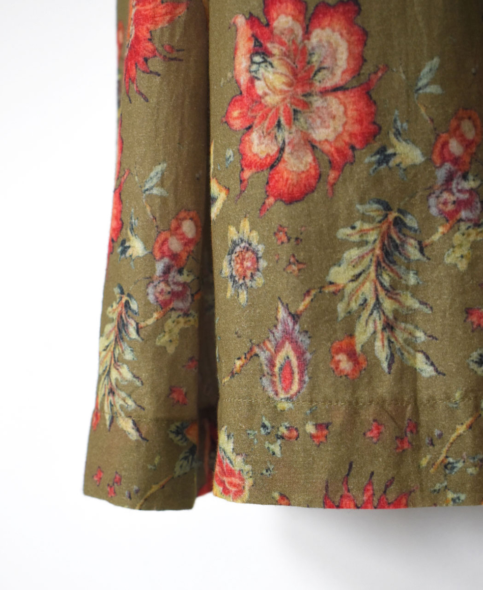 INSL24734(ワンピース) 60s CAMBRIC FLOWER PRINT CREW NECK PLEATS L/SL DRESS