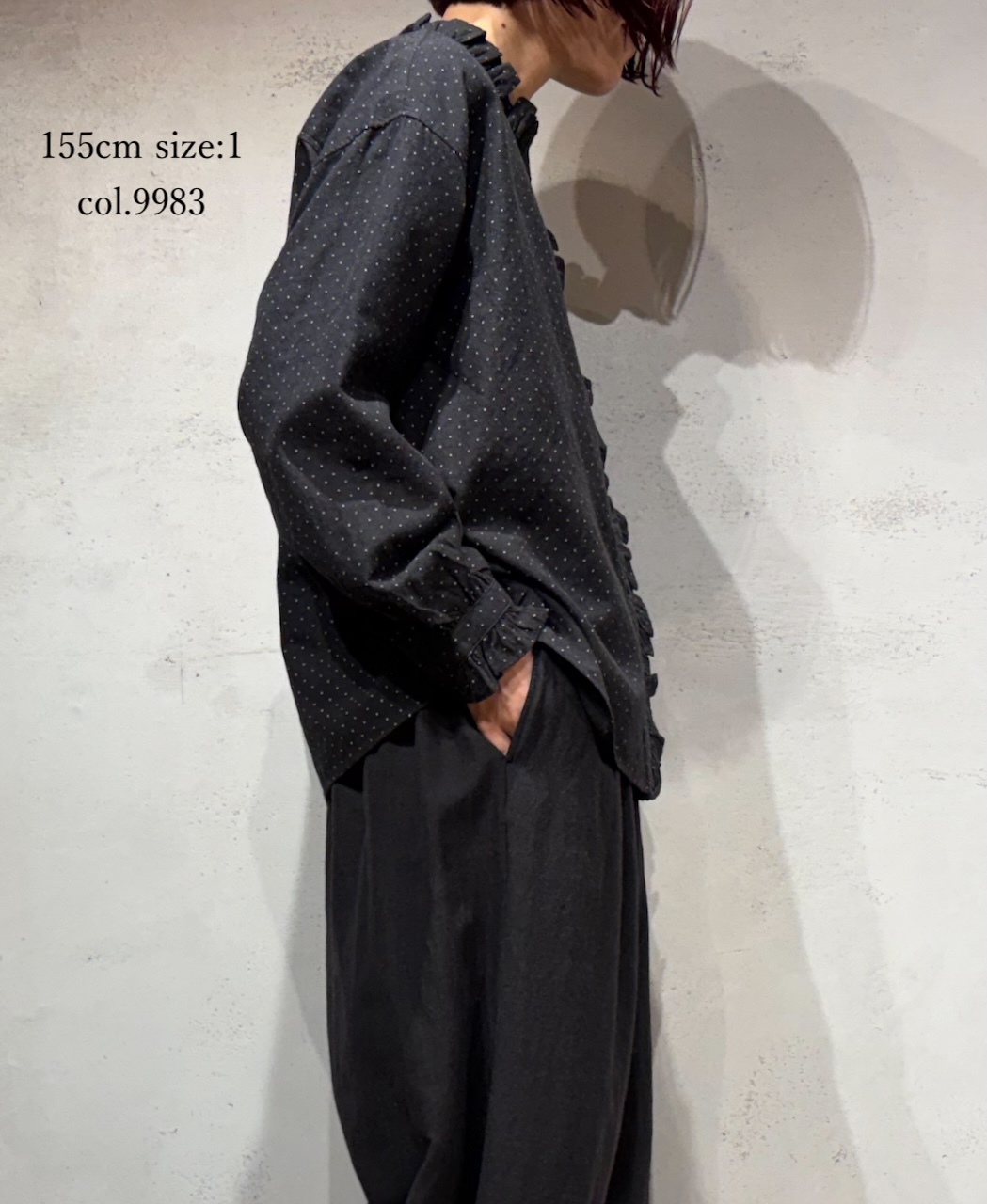 INMDS25761(シャツ) WOOL/COTTON/SILK PIN DOT PRINT FRILL COLLAR SHIRT