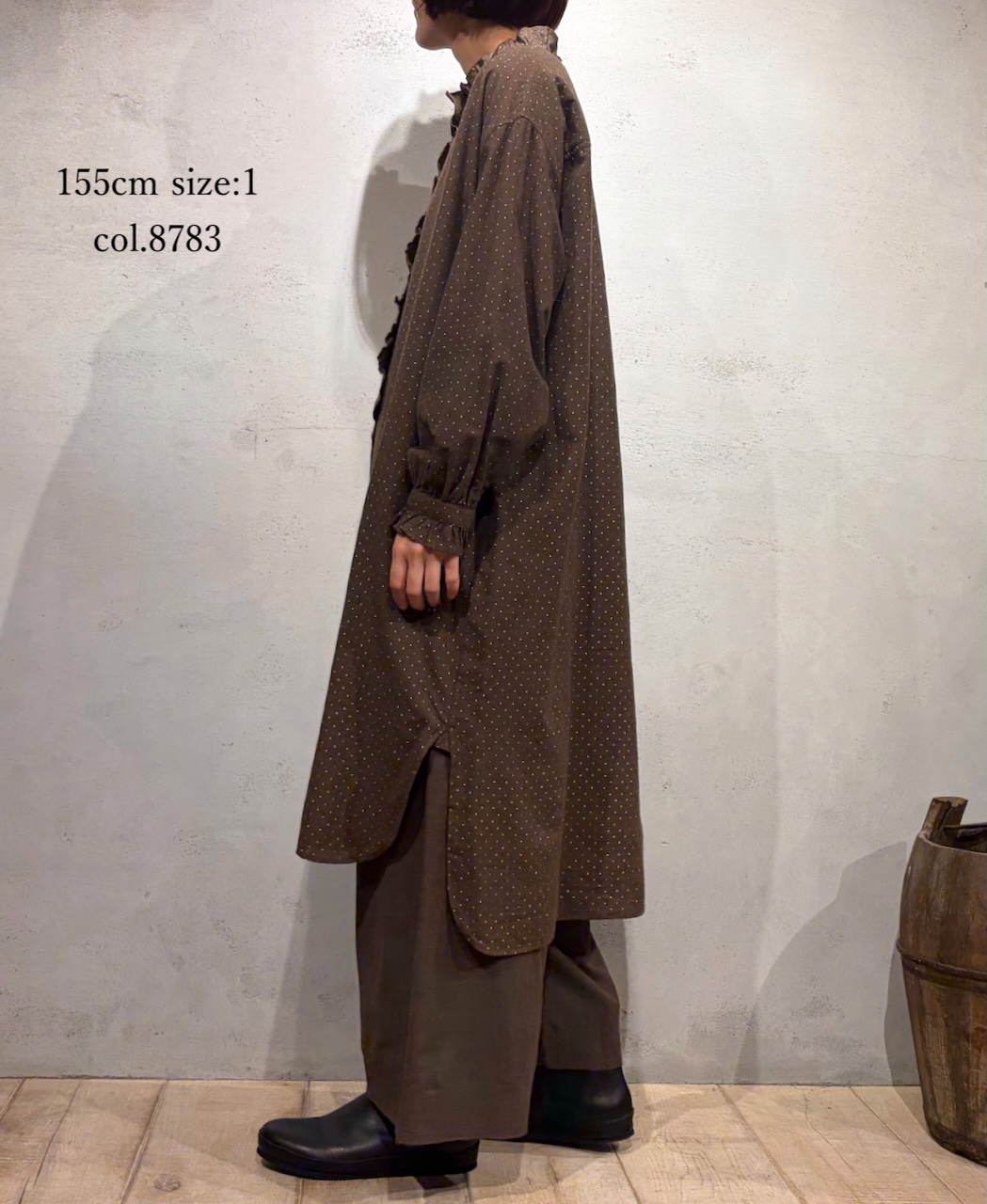 INMDS25763(シャツ) WOOL/COTTON/SILK PIN DOT PRINT FRILL COLLAR LONG SHIRT