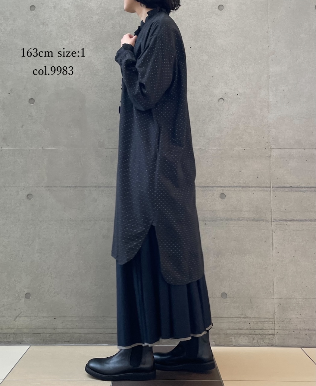 INMDS25763(シャツ) WOOL/COTTON/SILK PIN DOT PRINT FRILL COLLAR LONG SHIRT