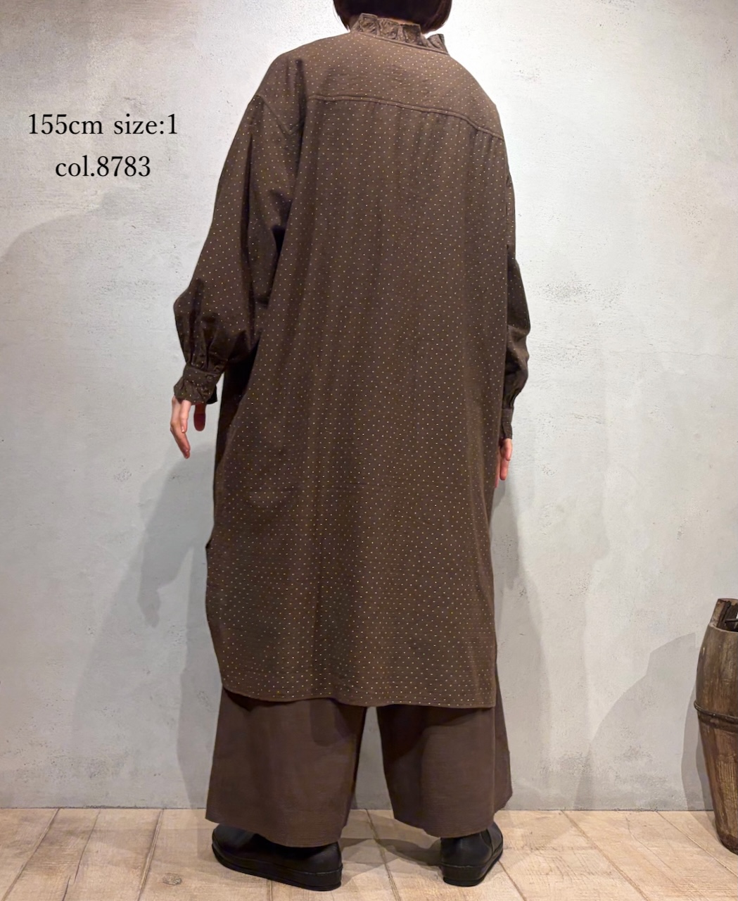 INMDS25763(シャツ) WOOL/COTTON/SILK PIN DOT PRINT FRILL COLLAR LONG SHIRT