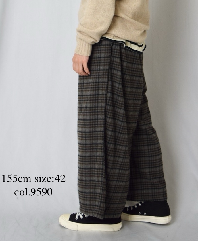 INHT2565CKD(パンツ) COTTON CHECK OVERDYE EASY PANTS