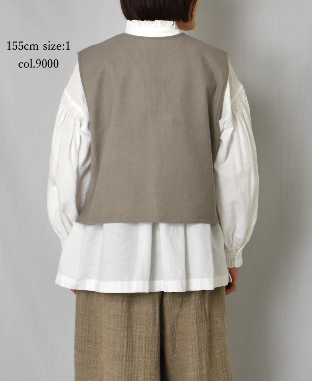 INMDS24702W(シャツ) TWILL COTTON KHADI PLAIN(WASH) FRILL COLLAR SHIRT WITH MINI PINTUCK