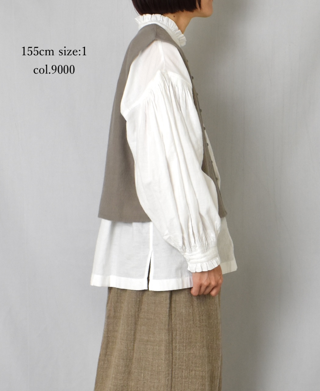 INMDS24702W(シャツ) TWILL COTTON KHADI PLAIN(WASH) FRILL COLLAR SHIRT WITH MINI PINTUCK