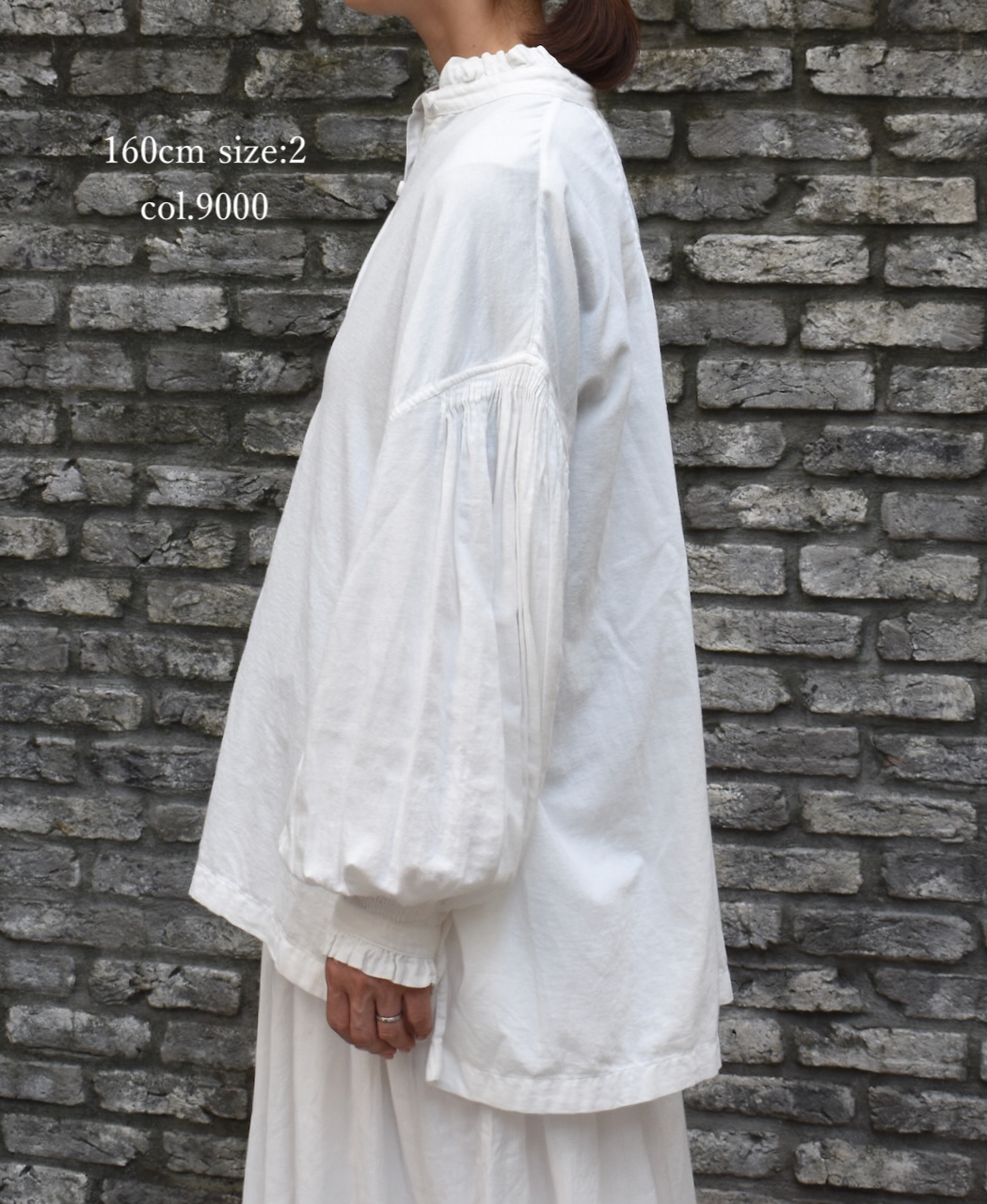 INMDS24702W(シャツ) TWILL COTTON KHADI PLAIN(WASH) FRILL COLLAR SHIRT WITH MINI PINTUCK