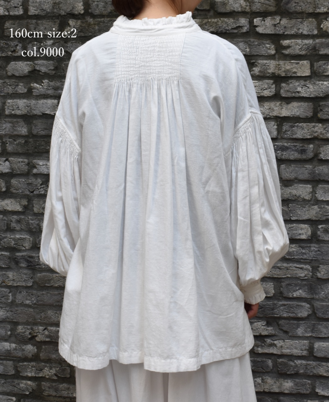 INMDS24702W(シャツ) TWILL COTTON KHADI PLAIN(WASH) FRILL COLLAR SHIRT WITH MINI PINTUCK