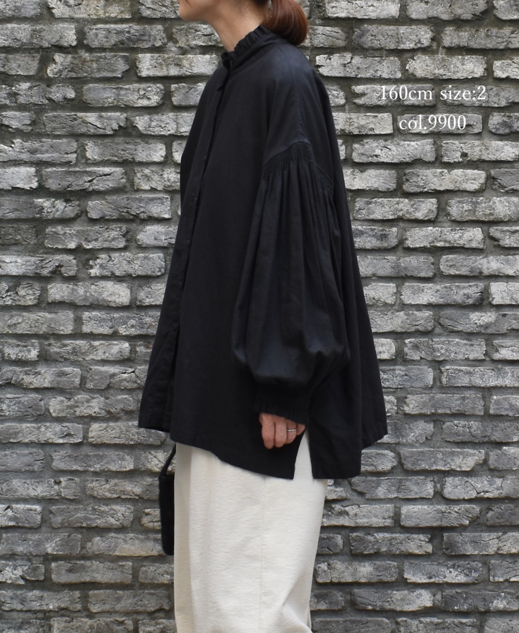 INMDS24702W(シャツ) TWILL COTTON KHADI PLAIN(WASH) FRILL COLLAR SHIRT WITH MINI PINTUCK