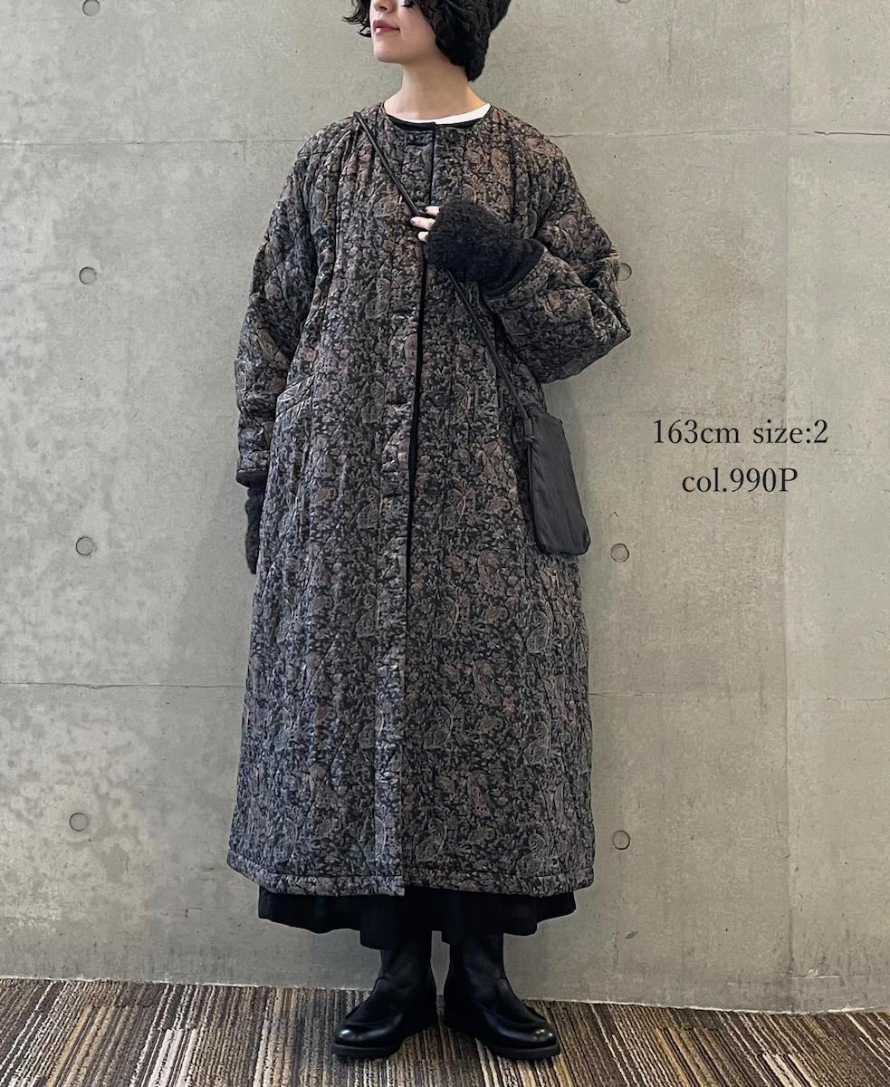 NMDS25571(コート) PADDED BANGALORE SILK PAISLEY PRINT C-NECK FRONT BUTTON COAT