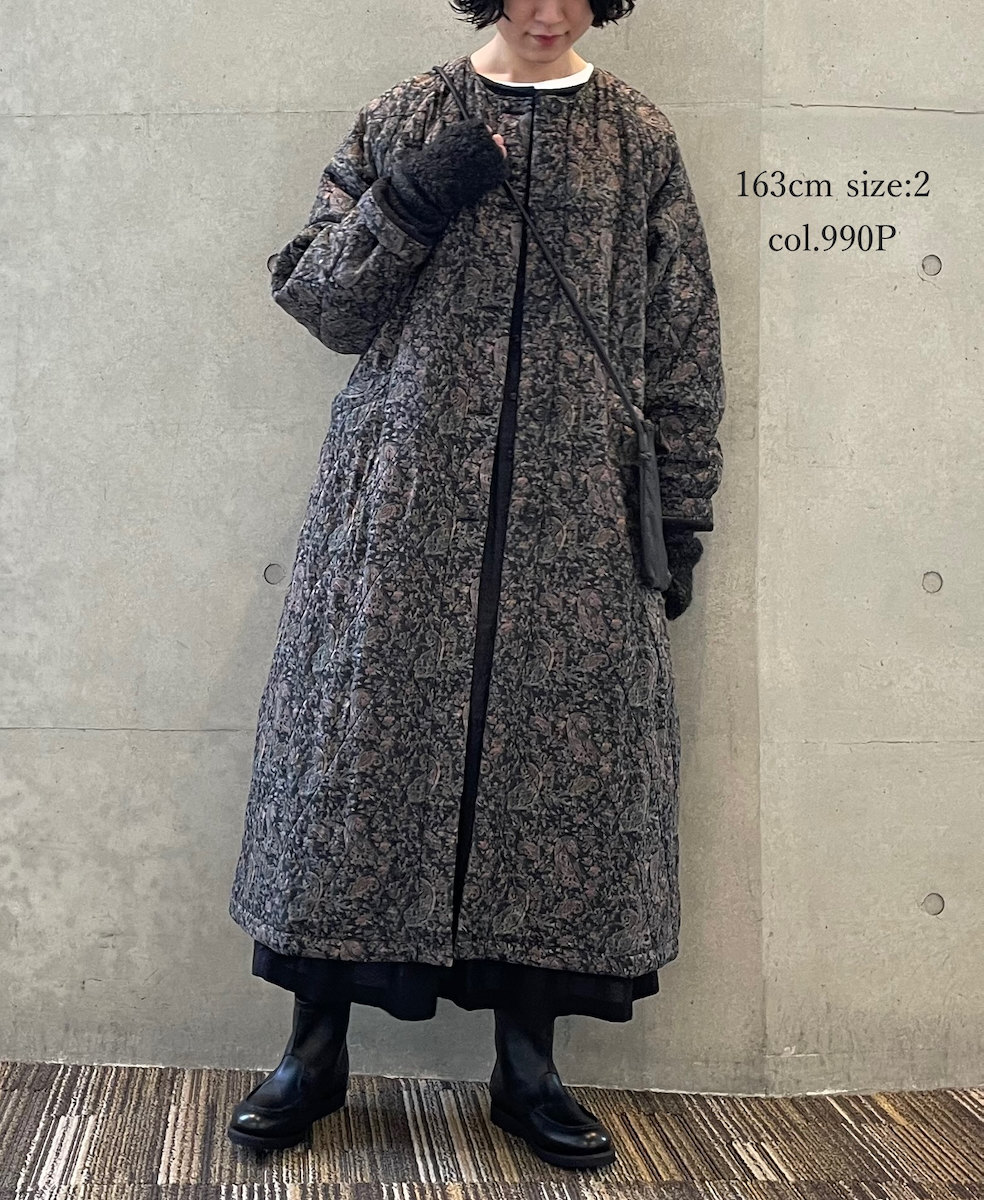NMDS25571(コート) PADDED BANGALORE SILK PAISLEY PRINT C-NECK FRONT BUTTON COAT