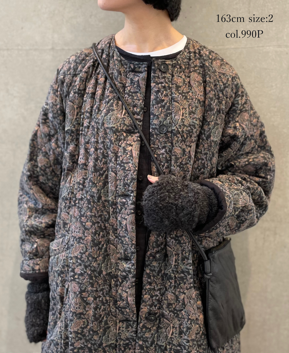 NMDS25571(コート) PADDED BANGALORE SILK PAISLEY PRINT C-NECK FRONT BUTTON COAT