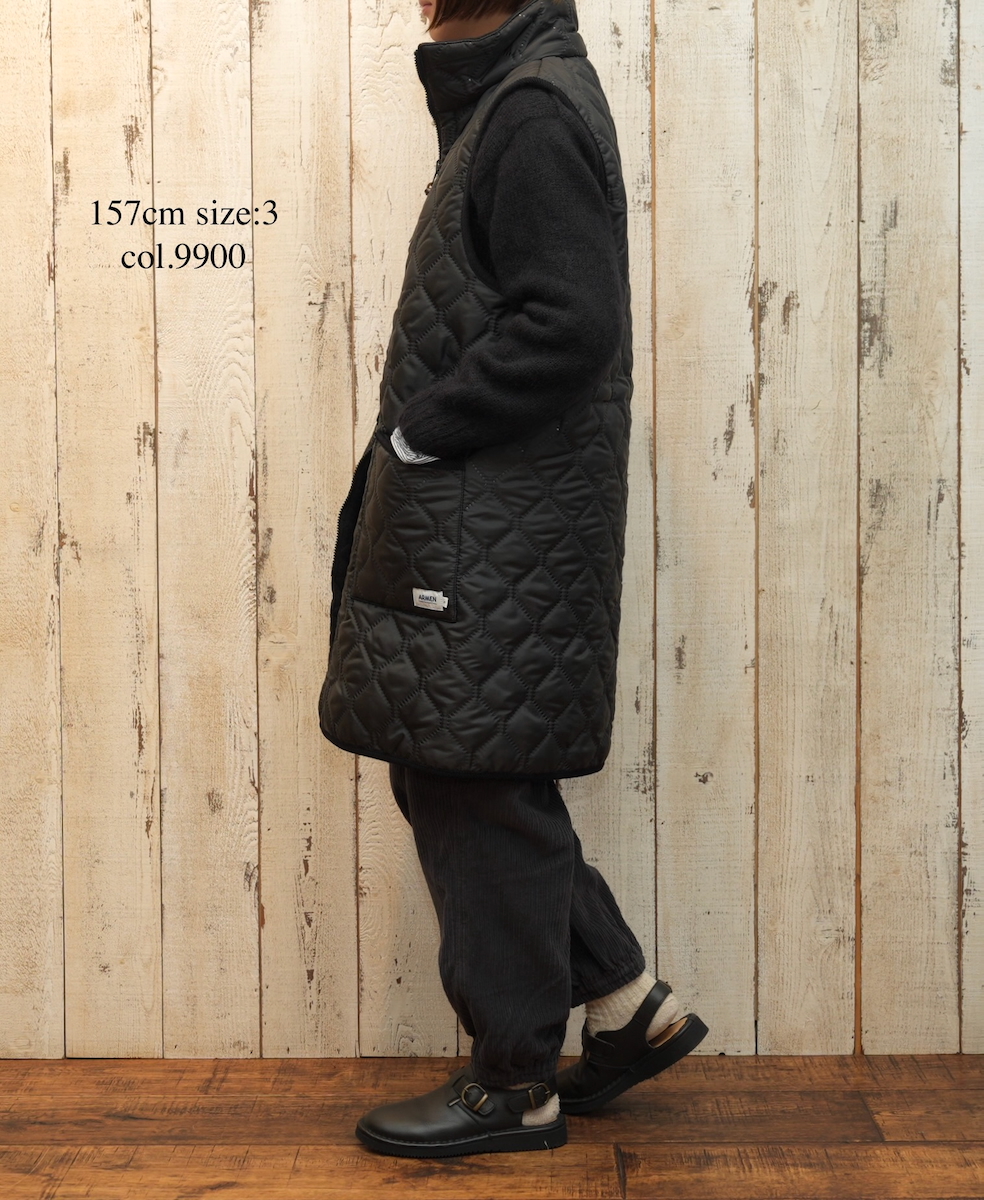 NAM2551(ベスト) PLAIN POLYESTER×FREECE HEAT QUILT HIGH-NECK FULL DOUBLE ZIP-UP REVERSIBLE LONG VEST