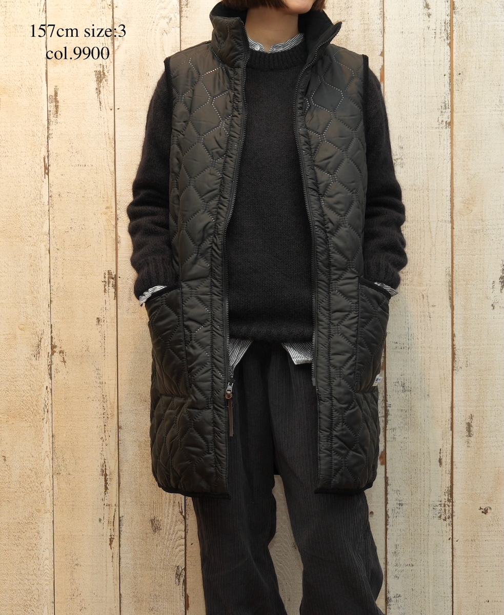 NAM2551(ベスト) PLAIN POLYESTER×FREECE HEAT QUILT HIGH-NECK FULL DOUBLE ZIP-UP REVERSIBLE LONG VEST