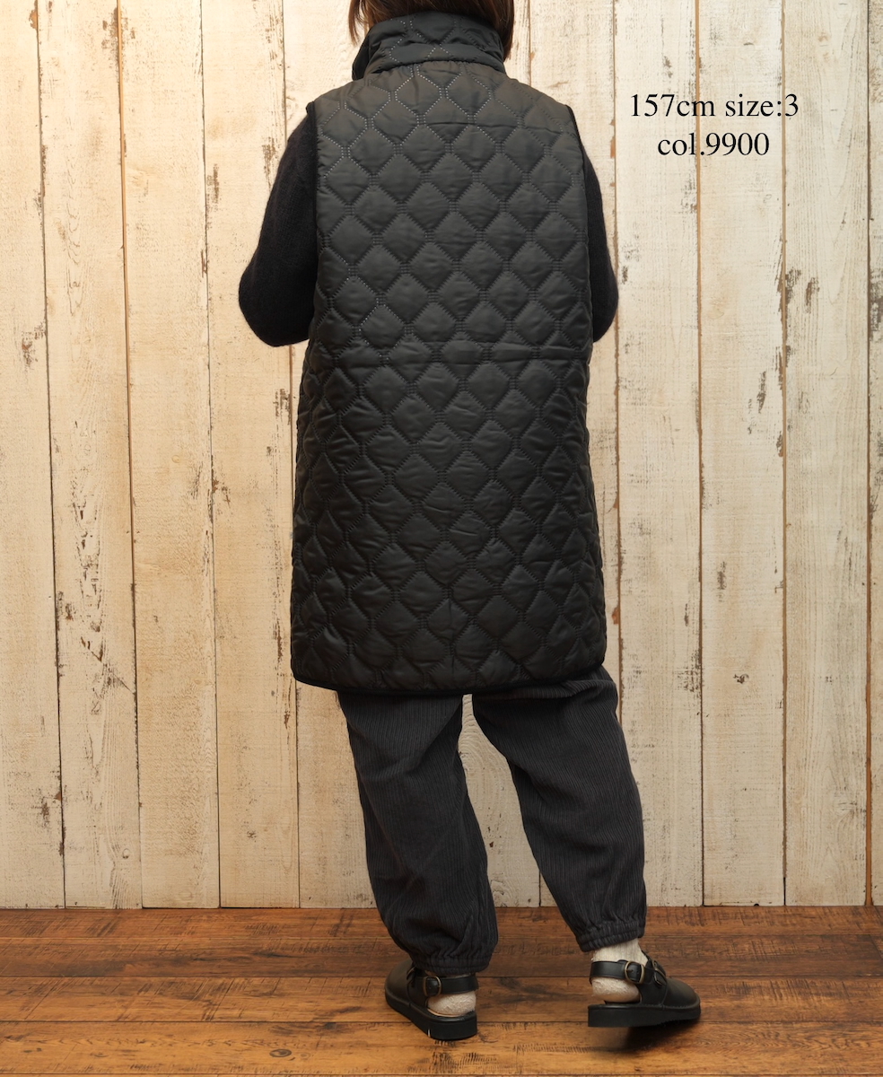NAM2551(ベスト) PLAIN POLYESTER×FREECE HEAT QUILT HIGH-NECK FULL DOUBLE ZIP-UP REVERSIBLE LONG VEST