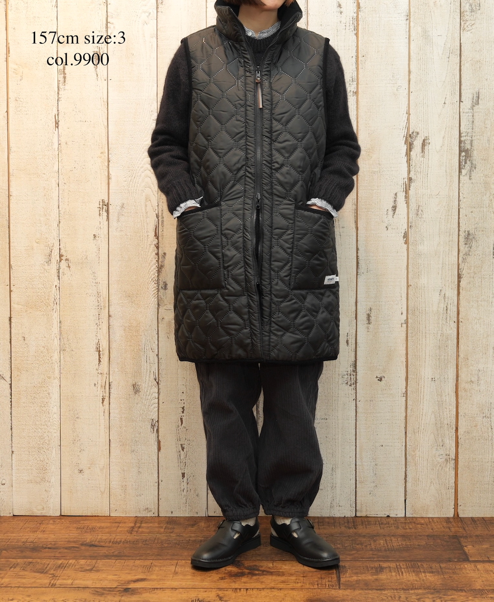 NAM2551(ベスト) PLAIN POLYESTER×FREECE HEAT QUILT HIGH-NECK FULL DOUBLE ZIP-UP REVERSIBLE LONG VEST