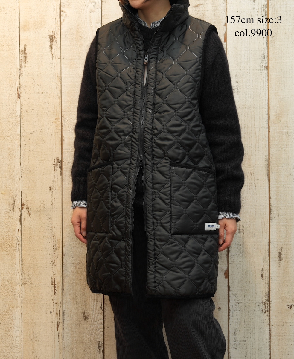 NAM2551(ベスト) PLAIN POLYESTER×FREECE HEAT QUILT HIGH-NECK FULL DOUBLE ZIP-UP REVERSIBLE LONG VEST