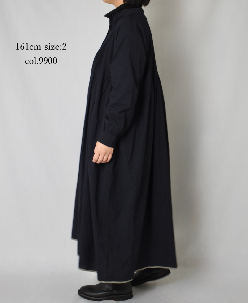 INMDS25724(ワンピース) HANDWOVEN HEAVY COTTON PLAIN MINI PINTUCK BANDED COLLAR SHIRT DRESS