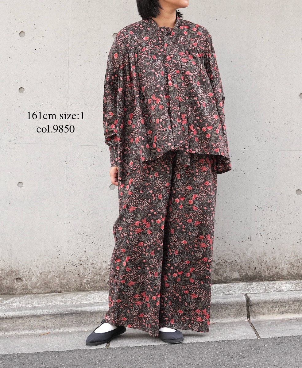 NSL25592(シャツ) 60s CAMBRIC FLOWER PRINT TAI GATHER FLY FRONT SHIRT
