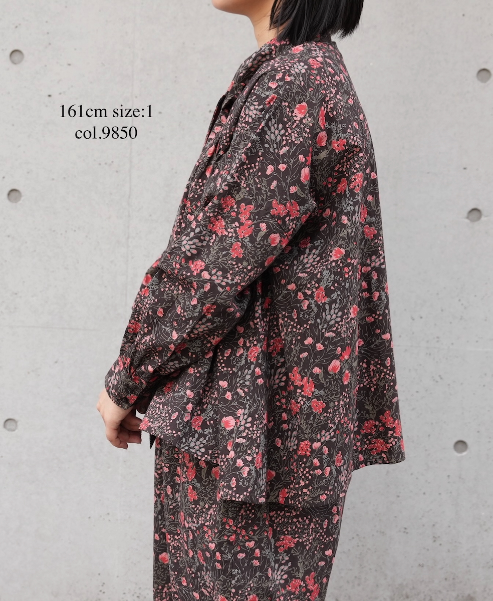 NSL25592(シャツ) 60s CAMBRIC FLOWER PRINT TAI GATHER FLY FRONT SHIRT