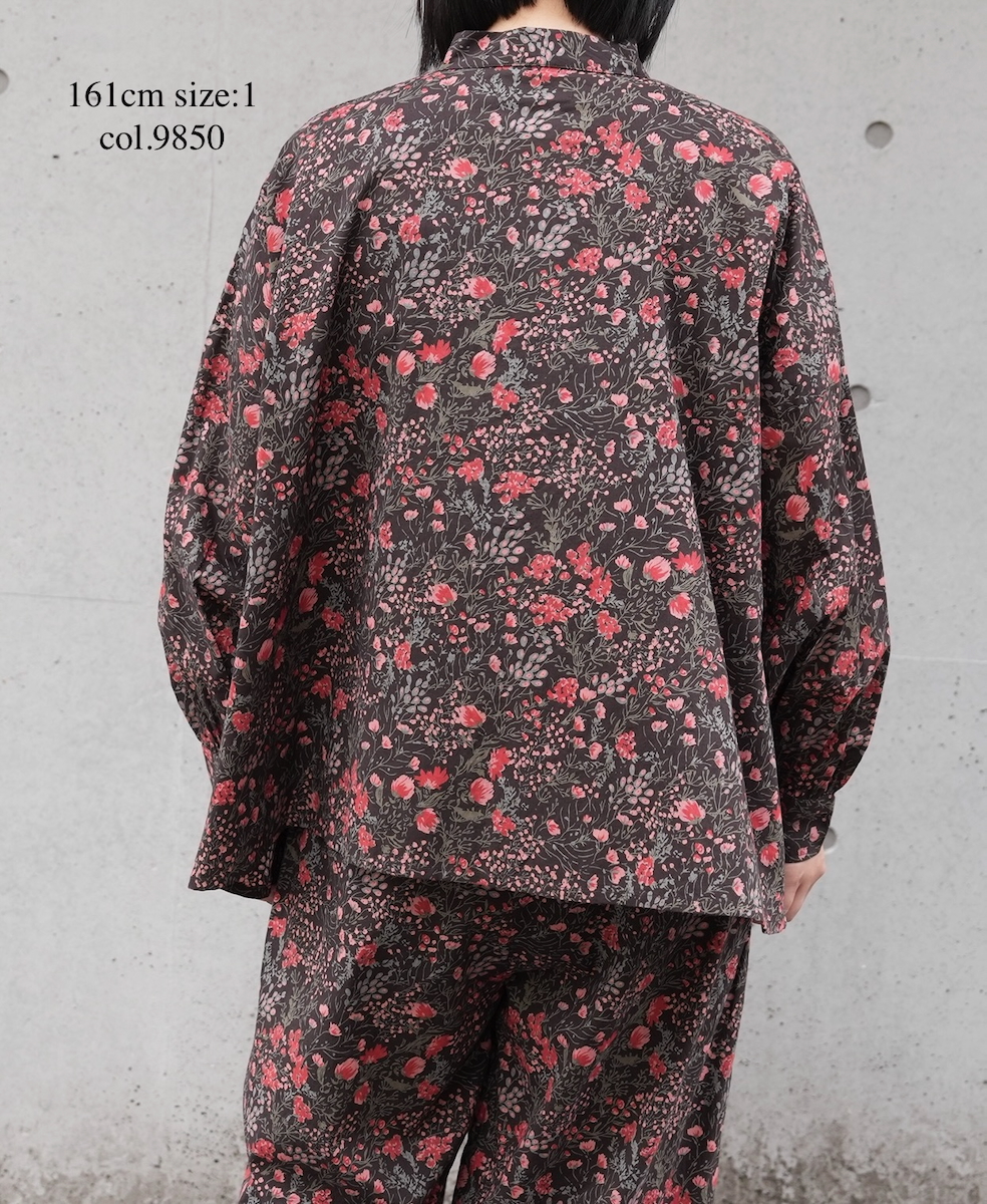 NSL25592(シャツ) 60s CAMBRIC FLOWER PRINT TAI GATHER FLY FRONT SHIRT