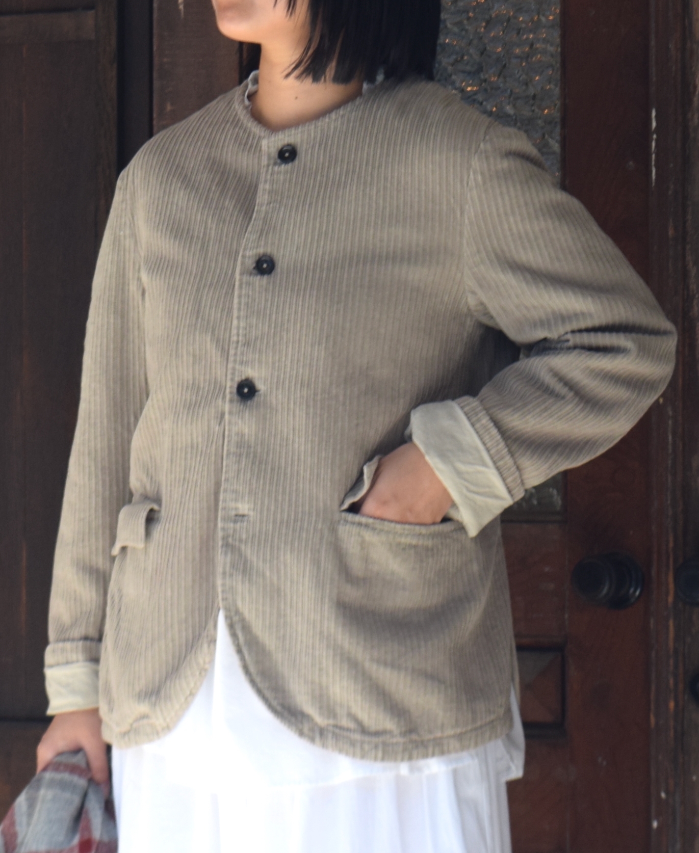 NVL2561D(ジャケット)WIDE&NARROW WALE CORDUROY(OVERDYE) 60’S ORGANIC CAMBRIC SIDE VENTS NO COLLAR JACKET