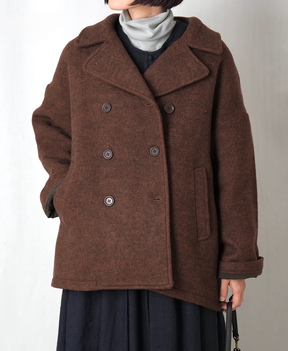 PNAM2352P (コート) WOOL PLAIN OVERSIZED PEA COAT WITH LINING