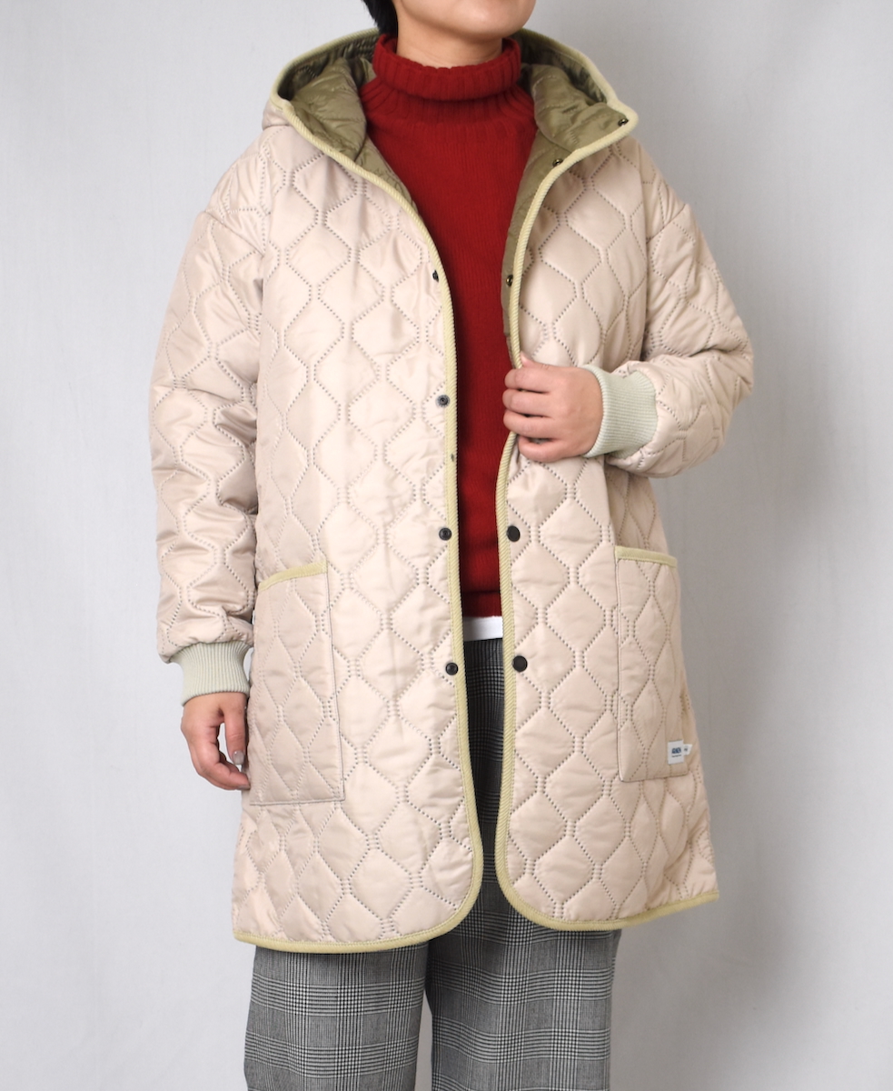 NAM2562PP(コート) PLAIN POLYESTERxPLAIN POLYESTER HEAT QUILT OVERSIZED MID-LENGTH HOODED COAT WITH RIBBED CUFF