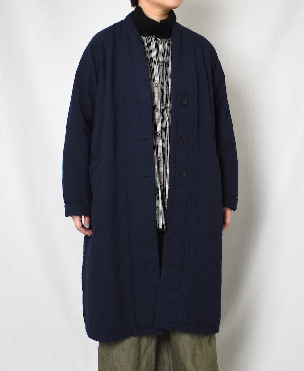 NMDS25561D(コート) PADDED ORGANIC COTTON CHECK (OVER DYE) V-COLLAR COAT