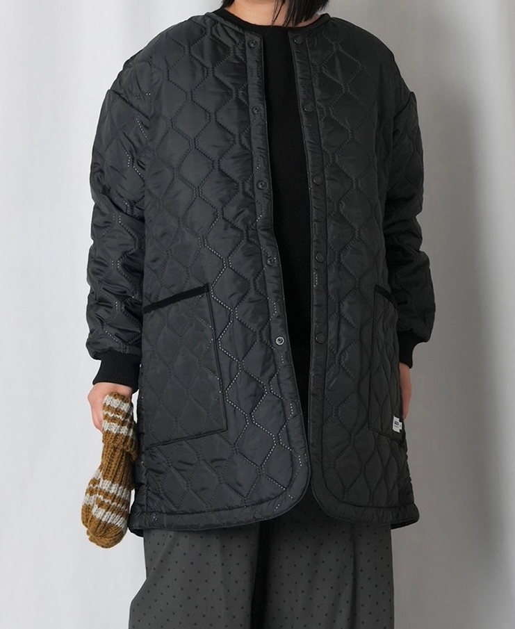 NAM2563PP(ジャケット) PLAIN POLYESTERxPLAIN POLYESTER HEAT QUILT OVERSIZED NO COLLAR COAT WITH RIBBED CUFF