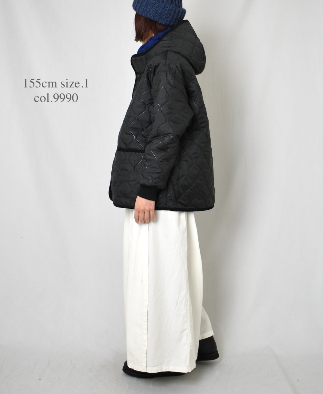 NAM2561PP(ジャケット) PLAIN POLYESTERxPLAIN POLYESTER HEAT QUILT OVERSIZED HOODED JACKET WITH RIBBED CUFF