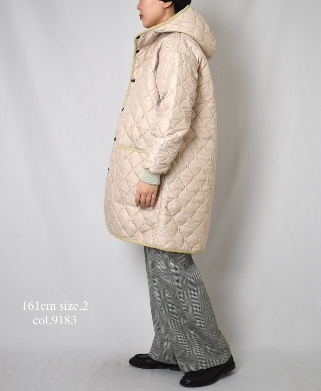 NAM2562PP(コート) PLAIN POLYESTERxPLAIN POLYESTER HEAT QUILT OVERSIZED MID-LENGTH HOODED COAT WITH RIBBED CUFF