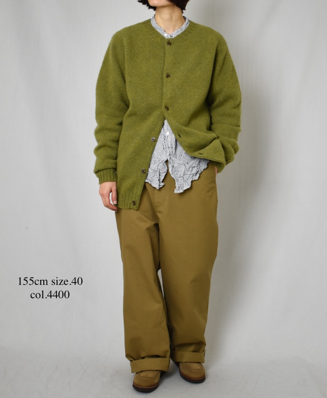 NJT2351 (ニット) SHETLAND WOOL PLAIN HEAVY BRUSH SEAM FREE CREW NECK SADDLE SHOULDER CARDIGAN