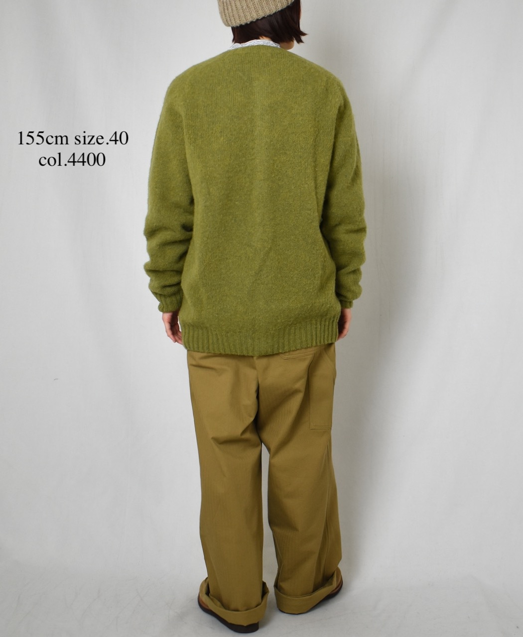 NJT2351 (ニット) SHETLAND WOOL PLAIN HEAVY BRUSH SEAM FREE CREW NECK SADDLE SHOULDER CARDIGAN