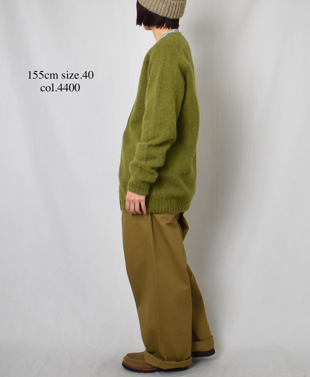 NJT2351 (ニット) SHETLAND WOOL PLAIN HEAVY BRUSH SEAM FREE CREW NECK SADDLE SHOULDER CARDIGAN