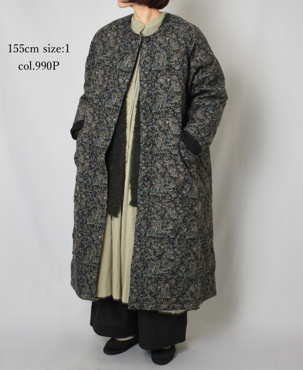 NMDS25571(コート) PADDED BANGALORE SILK PAISLEY PRINT C-NECK FRONT BUTTON COAT