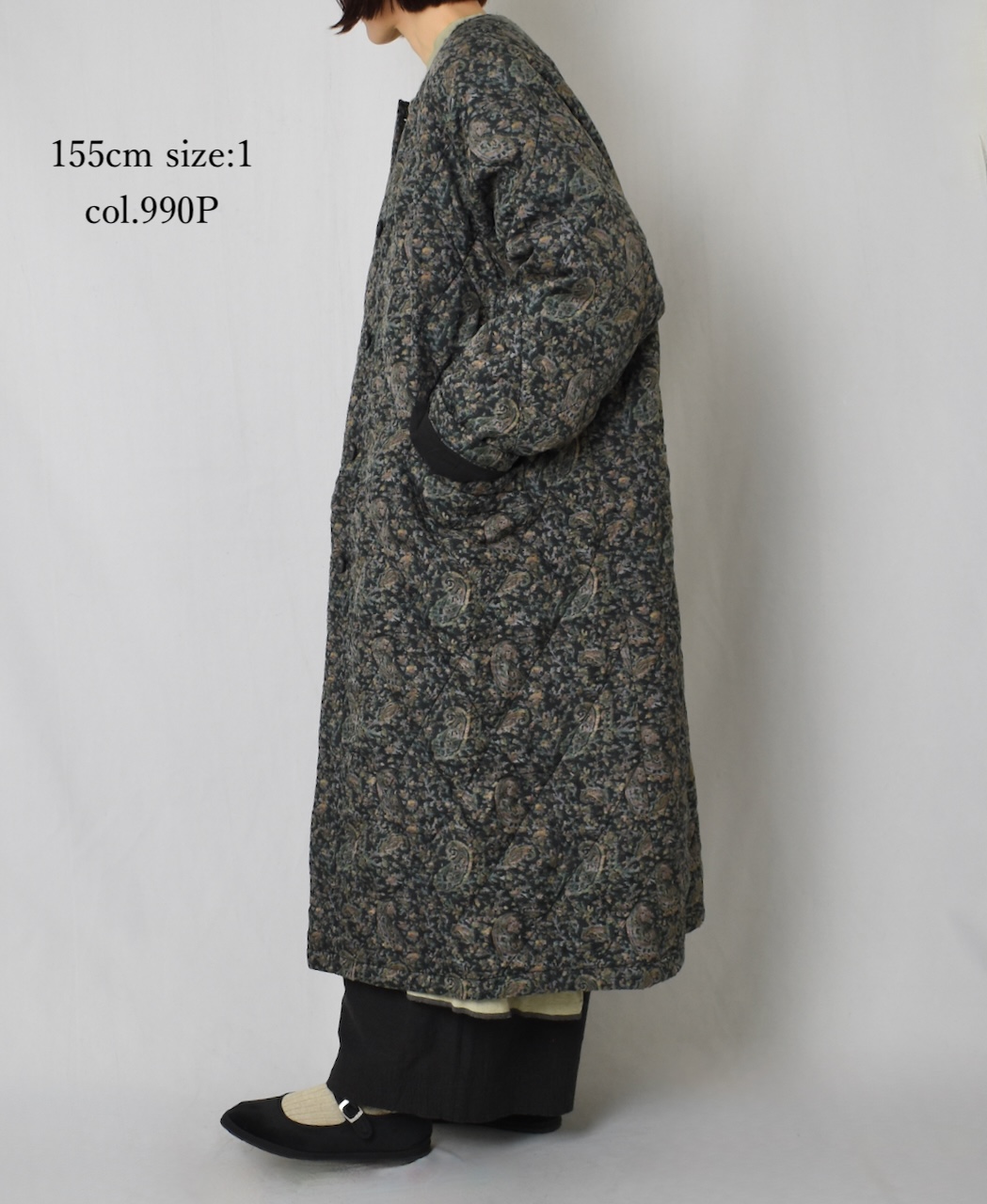 NMDS25571(コート) PADDED BANGALORE SILK PAISLEY PRINT C-NECK FRONT BUTTON COAT