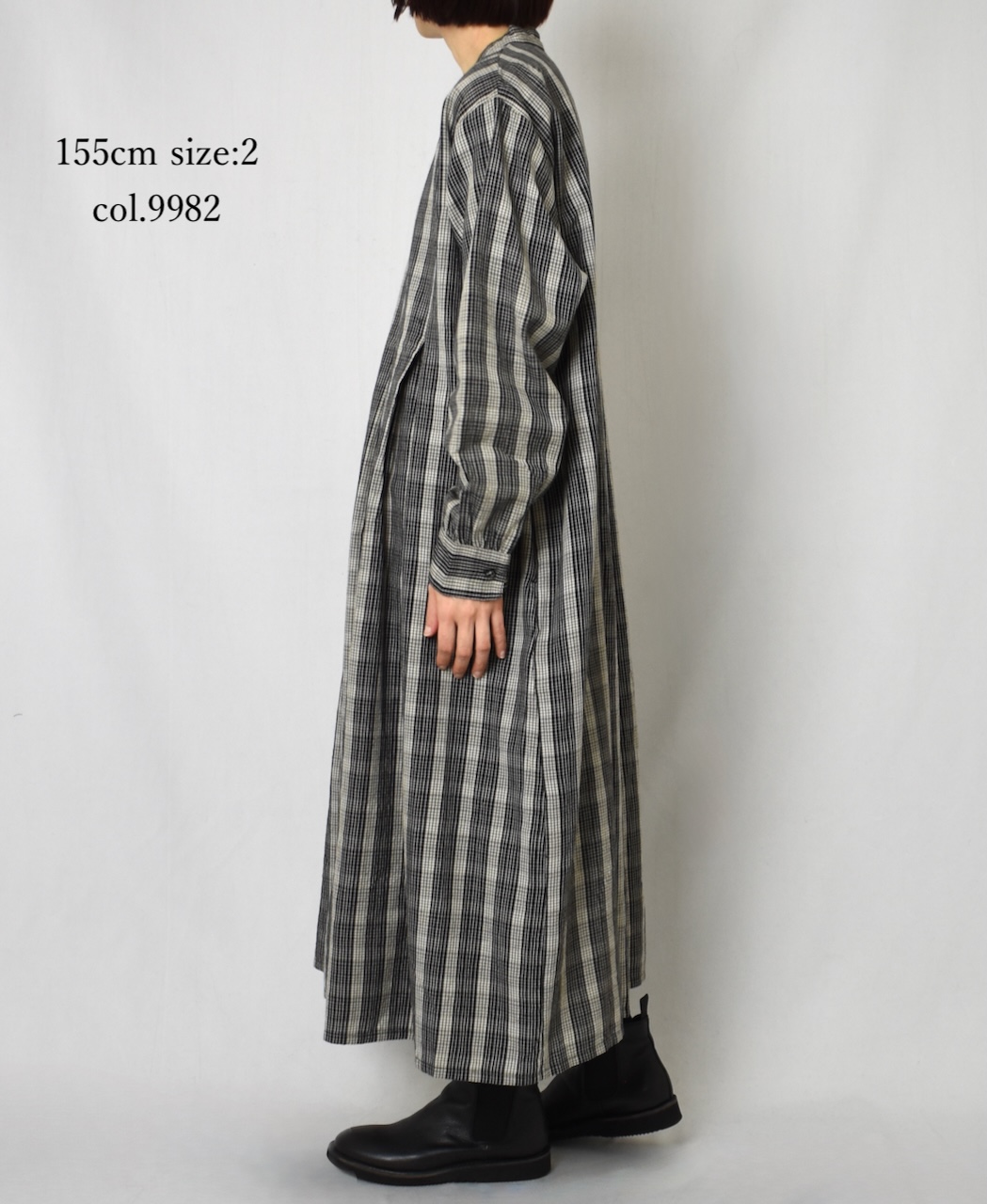 NMDS25594(ワンピース) WOOL COTTON CHECK INVERTED PLEATS BANDED SHIRT DRESS