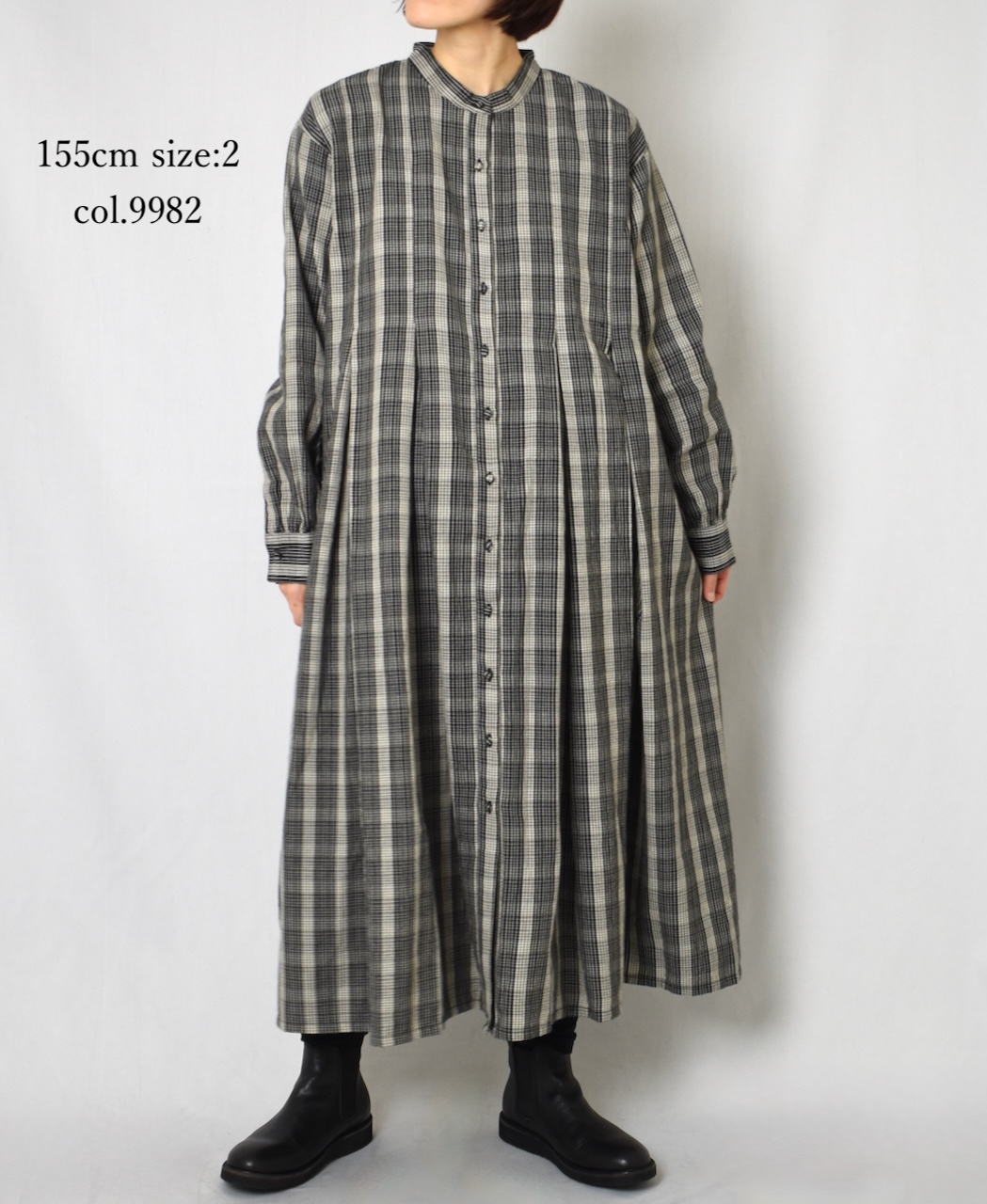 NMDS25594(ワンピース) WOOL COTTON CHECK INVERTED PLEATS BANDED SHIRT DRESS